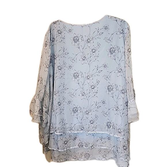 Bloomchic Floral Print V Neck Blouse Size 22/24 Blue White - Picture 4 of 6